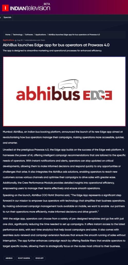 AbhiBus has launched its new Edge app at Prawaas 4.0